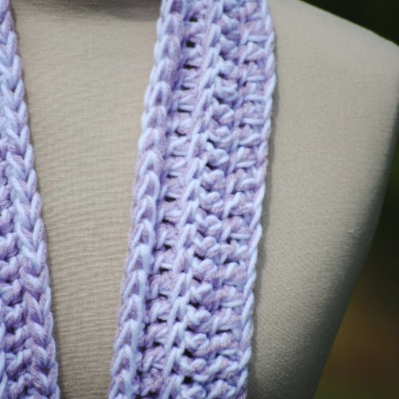 Crochet White and Lavender Corded Scarf/New - Picture 3 of 4